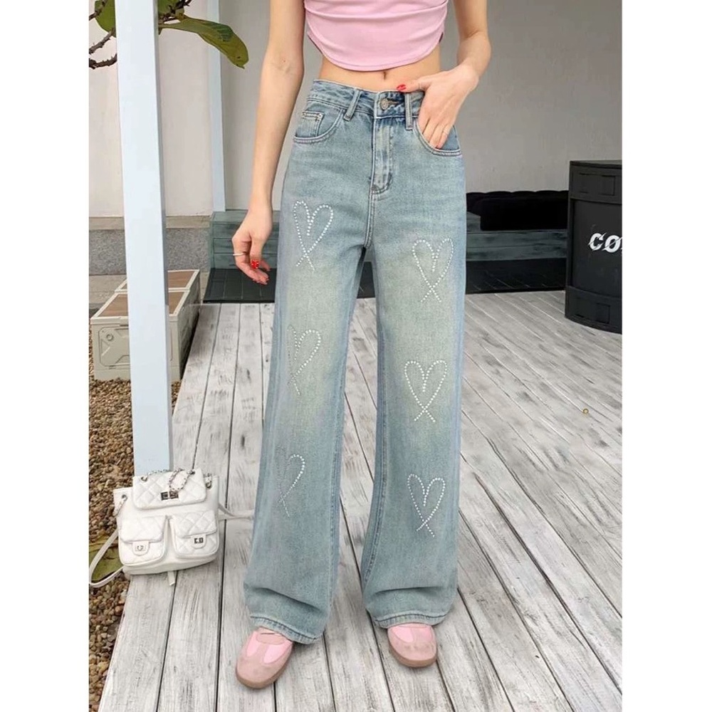 Stylish Women's Blue Jeans with Rhinestone Embellishments 26